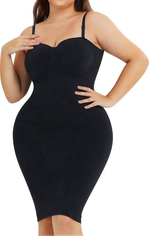 FeelinGirl Women's Full Shaping Body Bodycon Casual Party Tummy Control Shapewear  Dress with Removable Bra for Summer (Black M/L) - ShopStyle