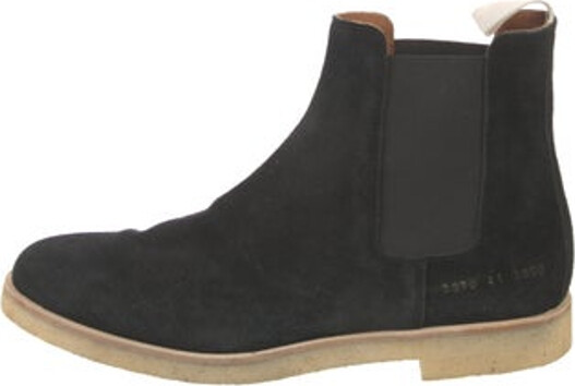 Woman by Common Projects Suede Ankle Chelsea Boots Black Round-Toes