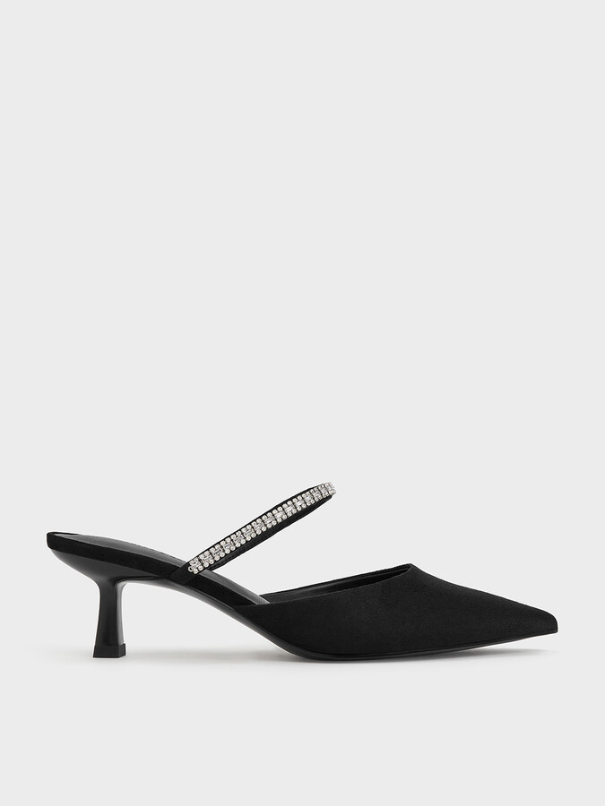 Charles & Keith Ambrosia Textured Gem-Embellished Pointed-Toe Mules