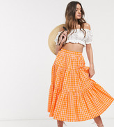 Thumbnail for your product : ASOS DESIGN Petite tiered gingham midi skirt in orange