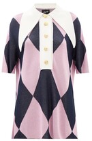 Thumbnail for your product : ELZINGA Exaggerated-collar Diamond-check Knit Mini Dress - Pink Multi
