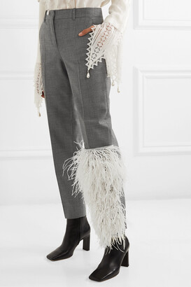 Loewe Feather-trimmed Wool Straight-leg Pants - Gray - ShopStyle