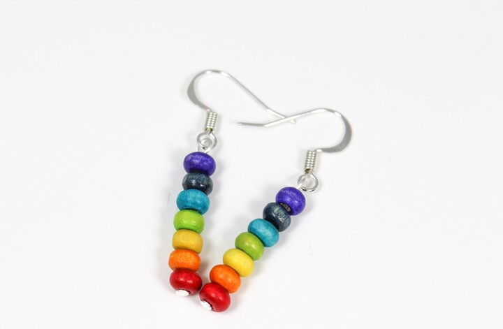 Rainbow Chakra Earrings, Colorful Wood Pride Jewelry, Hippie Gift, Yoga Inspired, Boho Fun 7 Chakra, Dangles
