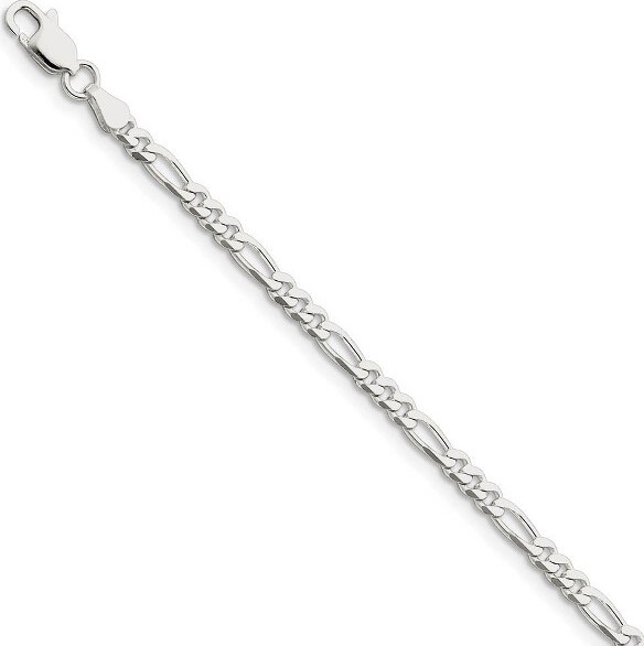 Black Bow Jewelry Co. BlackBowJewelry4mmRhodiumPlatedSterlingSilverSolidFigaroChainBracelet8Inch