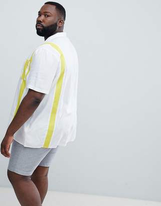 ASOS Design Plus Regular Fit Viscose Shirt With Yellow Tape In White