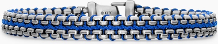 David Yurman Woven Box Chain Bracelet in Sterling Silver with Blue Nylon | Men's | Size M