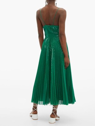 MSGM Pleated Sequinned Dress - Green