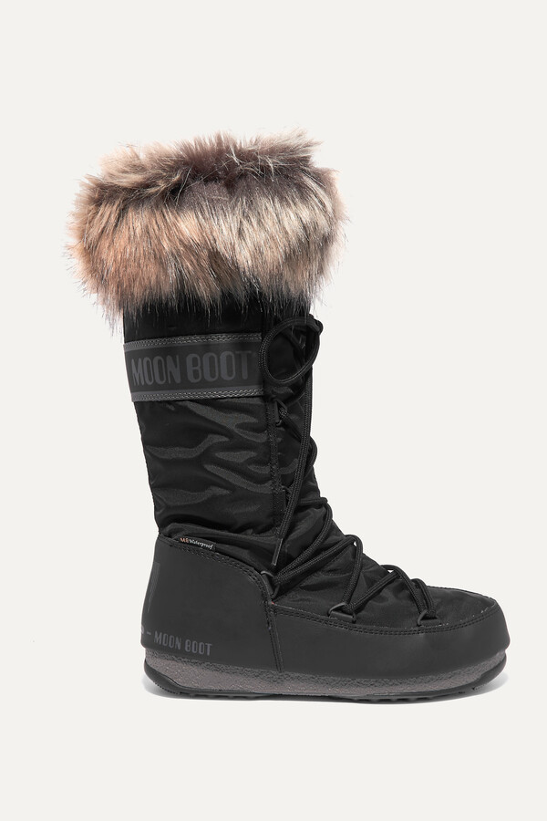 Moon Boot Monaco Faux Fur-trimmed Shell Snow Boots - Black - ShopStyle