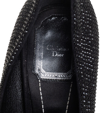 Christian Dior Black Crystal Embellished Suede Square Toe Pumps Size 40