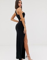 Thumbnail for your product : Club L London cutout maxi dress with thigh split in black