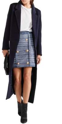 Balmain Jersey-trimmed Button-embellished Tweed Mini Skirt