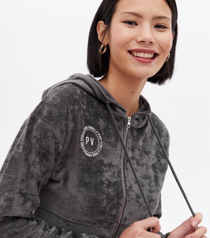 Pink Vanilla Grey Velvet Logo Crop Zip Hoodie ShopStyle