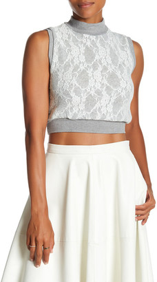 Lily White Cropped Knit Lace Sweater Tank