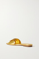 Thumbnail for your product : Fendi Cutout Metallic Leather Slides - Gold