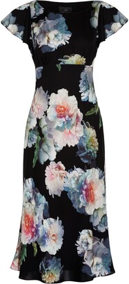 Adrianna Papell Floral Fit & Flare Crepe de Chine Midi Dress