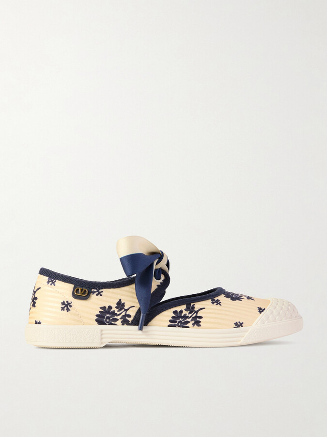 Valentino Garavani Bay By Bay Ballerina Rubber-trimmed Printed Silk-jacquard Sneakers - Off-white
