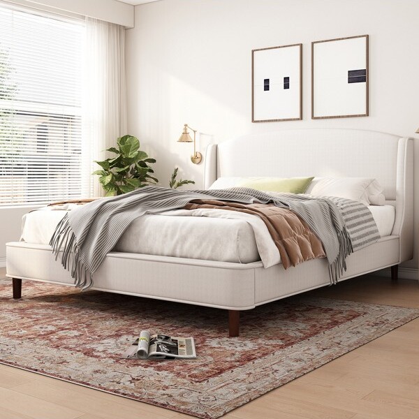 TIRAMISUBESTKingSizeUpholsteredPlatformBedwithWingbackHeadboard,ModernBedFramewithSupportLegsforBedroom