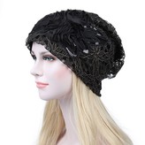 Thumbnail for your product : ZHOUBA Women Turban Hats Slouchy Knitted Cap Flower Lace Fashion Butterfly Beanies (Camel)