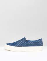 Thumbnail for your product : ASOS Slip On Plimsolls In Blue Chambray With Cross Print
