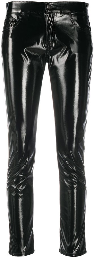black vinyl high waisted trousers