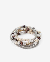 White House Black Market Brown Agate Riverstone & Pearl Stretch Bracelet Set