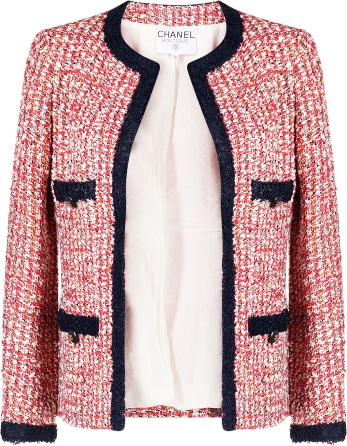CHANEL Pre-Owned 1990-2000s logo-embroidered collarless jacket - White, £14709.00