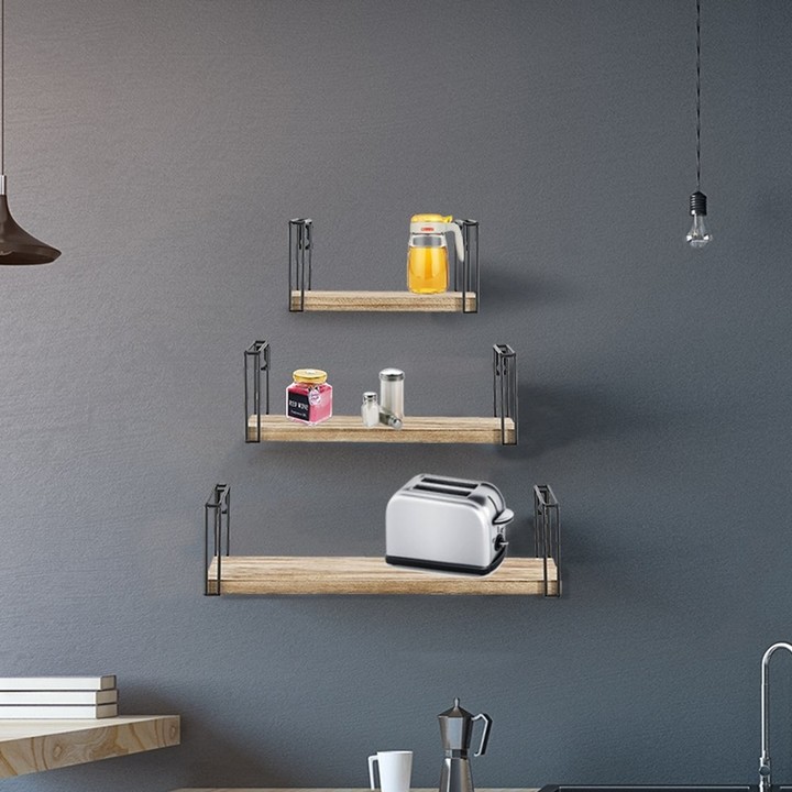 ALEKO Rustic Wood Wall Mount Storage Floating Shelves with Barriers