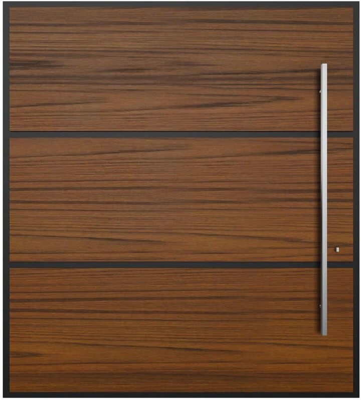 PANDA WINDOWS & DOORS 72 in. x 80 in. Helsinki Faux Teak Aluminum Prehung Pivot Entry Door with Hardware