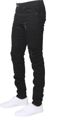 Enzo New Mens Stretch Skinny Fit Biker Blue Denim Jeans 32 W X 32L Black
