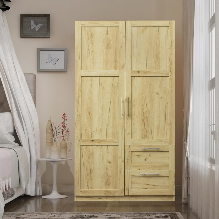 Storeinuk Modern 3-Door 3-Drawer Wardrobe,Modern Solid Pine Wood Wardrobe with Large Triple Clothes Storage ClosetBedroom Furniture Oak