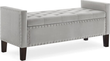 Upholstered Tufted Button Storage Bench with nails trim,Entryway Living Room Soft Padded Seat with Armrest,Bed Bench