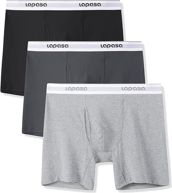 LAPASA Men's Long Leg Boxer Briefs Premium Cotton Stretch Midway