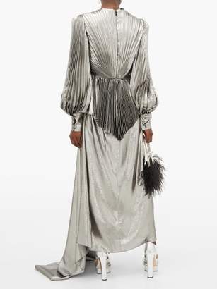 Gucci Balloon-sleeve Pleated Silk-blend Lame Gown - Womens - Silver