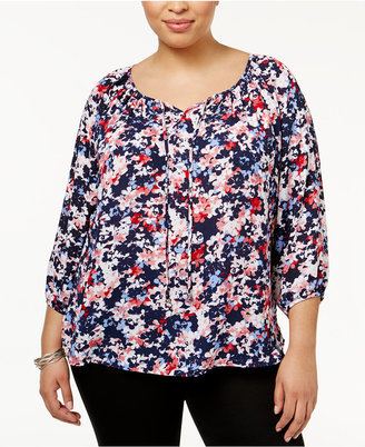 NY Collection Plus Size Printed Peasant Top