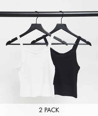 Weekday Kristy cotton 2 pack cami tank tops in black and white - MULTI -  ShopStyle