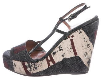 Alaia Printed Denim Wedge Sandals
