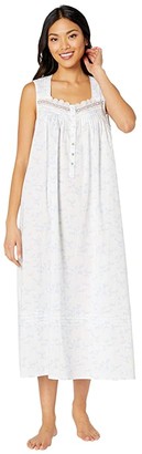 Eileen West Cotton Lawn Woven Sleeveless Ballet Nightgown (White Ground/Floral/Stripe) Women's Pajama