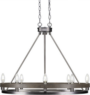 Belmont 8 Light Uplight Oval Chandelier Shown In Painted Distressed Wood-look Metal & Graphite Finish