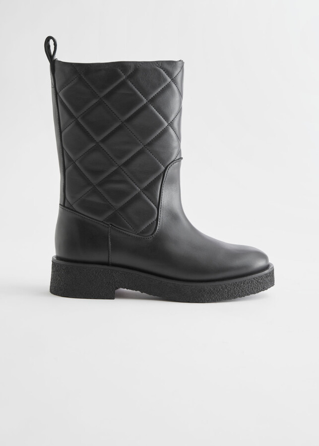 And other stories Diamond Quilted Leather Boots - ShopStyle