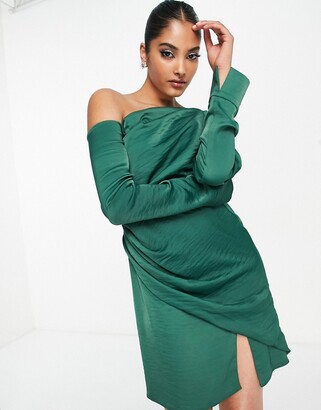 green satin dress,