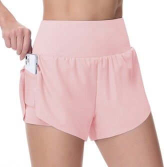 YYV Women's Running Shorts with Zipper Pockets Quick-Dry Elastic