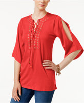 Thumbnail for your product : MICHAEL Michael Kors Split-Sleeve Grommeted Top, a Macy's Exclusive Style
