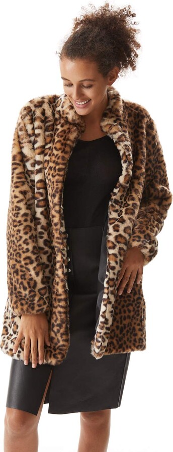 Womens Leopard Winter Warm Soft Fluffy Faux Fur Long Coat Cardigan Jacket Outerwear Transer 