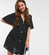 Thumbnail for your product : ASOS Petite DESIGN Petite v neck button through mini smock dress in spot