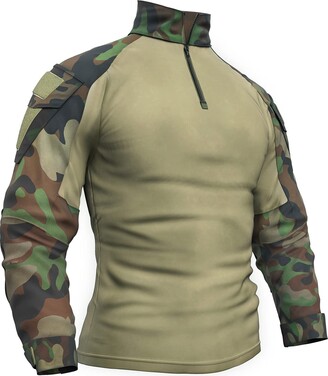 Memoryee Herren Military Tactical Army Combat Langarmhemd Slim Fit T-Shirt mit 1/4 Reißverschluss und Taschen 