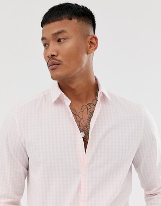 ASOS Design DESIGN stretch slim check smart shirt in pink