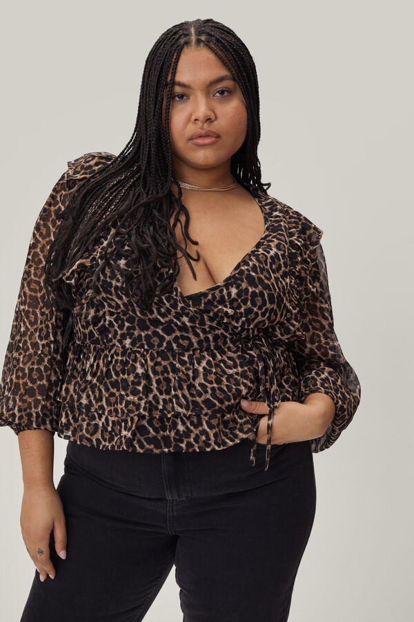 Nasty Gal Womens Plus Size Leopard Print Wrap Top - ShopStyle