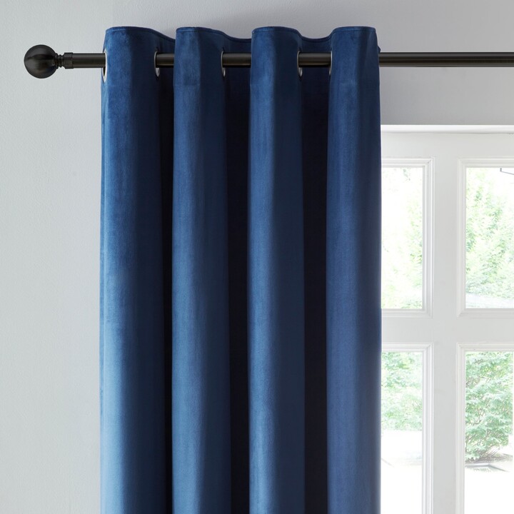 Dunelm Reversible Navy and Butterscotch Velour Eyelet Curtains Navy