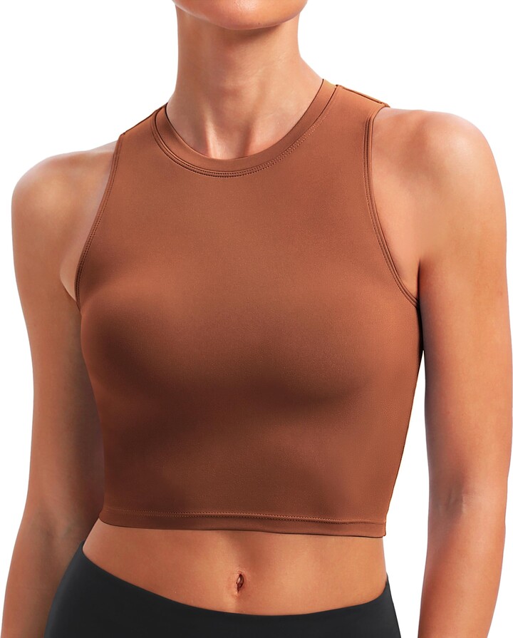 Longline Sports Bra High Neck Crop Top with Built in Bra Racerback Tank  Tops Removable Padded Yoga Tops