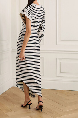 A.W.A.K.E. Mode Asymmetric striped cotton-jersey dress